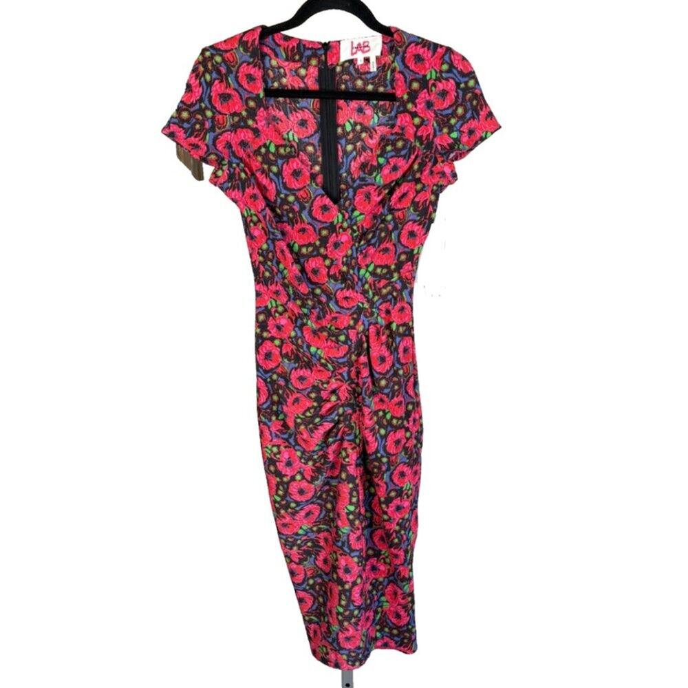Ba&sh Creative Lab Cottage Diane Floral Print Midi Boho V Neck Dress Pink Small